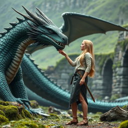 A captivating scene in a world of Ice and Fire, set in the eastern continent of Essos, featuring the ruins of the once-mighty city of Ny Sar, now overgrown with lush green moss and grass