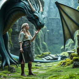 A captivating scene in a world of Ice and Fire, set in the eastern continent of Essos, featuring the ruins of the once-mighty city of Ny Sar, now overgrown with lush green moss and grass