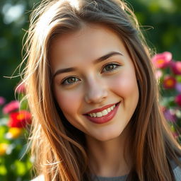 a close-up portrait of a young woman with a fresh and glowing face, showcasing a natural no-makeup look with dewy skin, bright eyes, and a soft smile