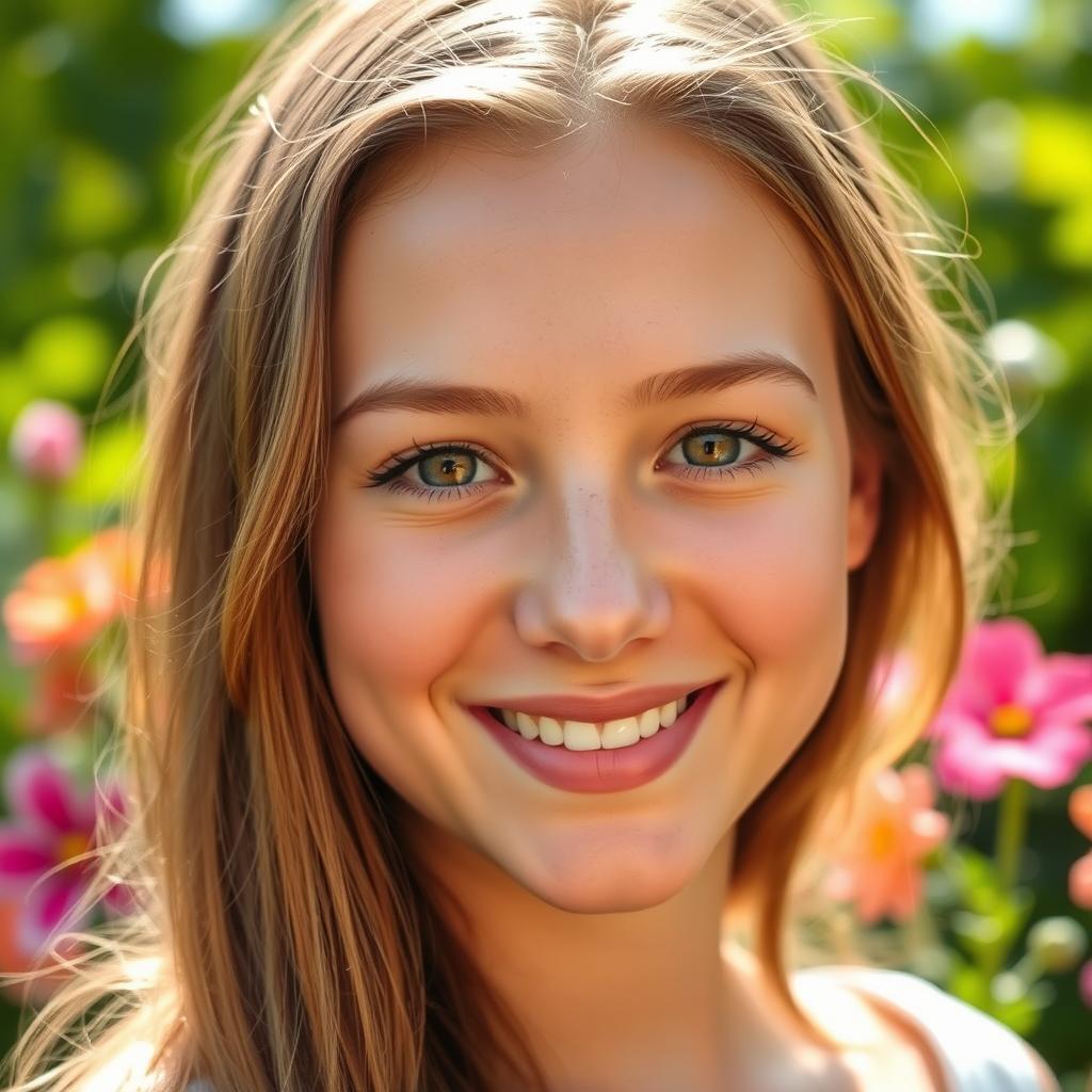 a close-up portrait of a young woman with a fresh and glowing face, showcasing a natural no-makeup look with dewy skin, bright eyes, and a soft smile