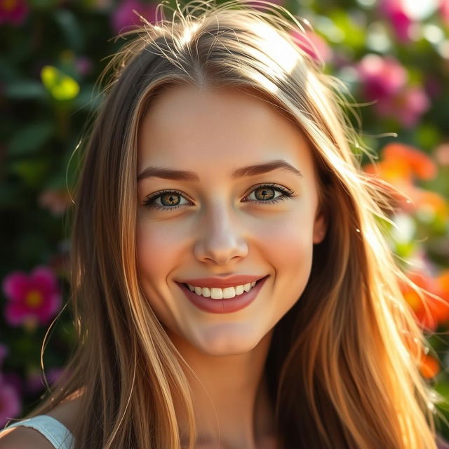 a close-up portrait of a young woman with a fresh and glowing face, showcasing a natural no-makeup look with dewy skin, bright eyes, and a soft smile