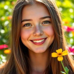 a close-up portrait of a young woman with a fresh and glowing face, showcasing a natural no-makeup look with dewy skin, bright eyes, and a soft smile