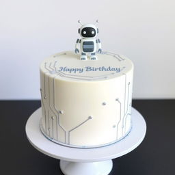 A simple yet elegant birthday cake designed with an artificial intelligence theme