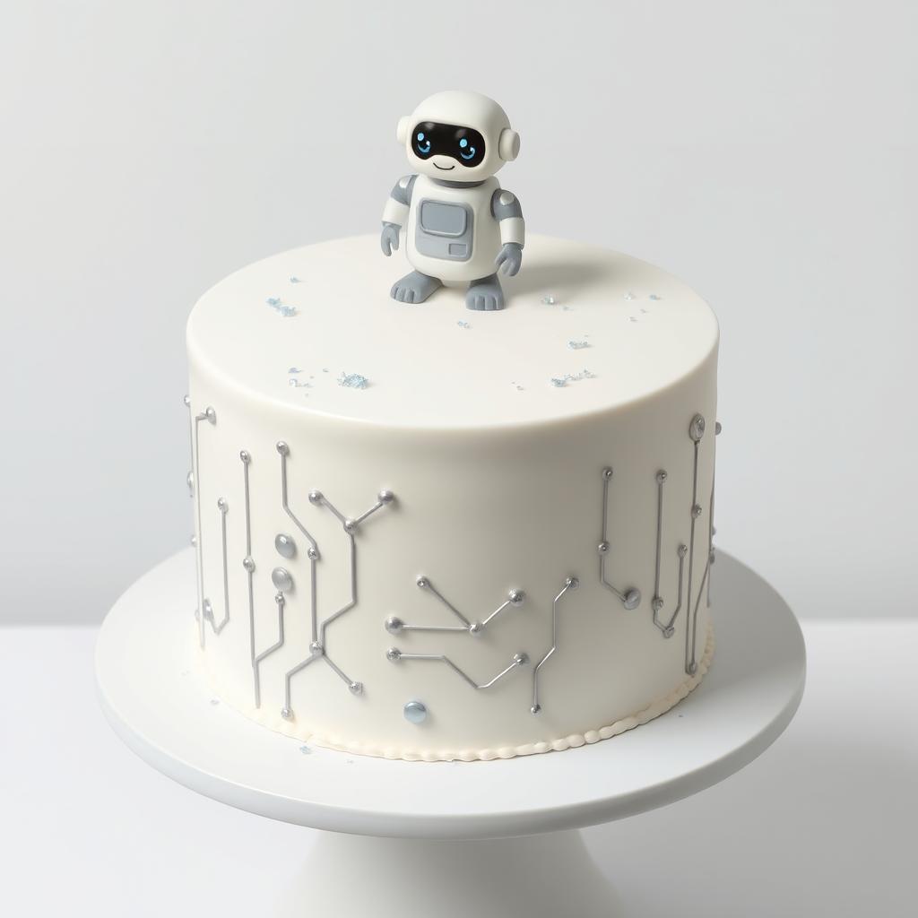 A simple yet elegant birthday cake designed with an artificial intelligence theme