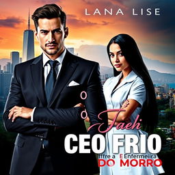 A captivating romance novel cover featuring a handsome, well-dressed CEO with a confident demeanor standing prominently in the foreground