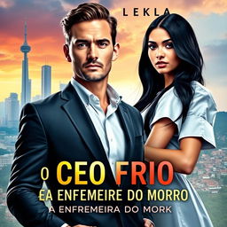 A captivating romance novel cover featuring a handsome, well-dressed CEO with a confident demeanor standing prominently in the foreground