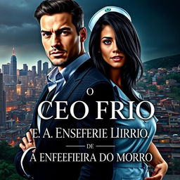 A captivating romance novel cover featuring a handsome CEO with a charismatic presence and a beautiful, young nurse with long black hair