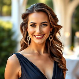 A stunning portrait of Antonella Roccuzzo, characterized by her radiant smile and glamorous style