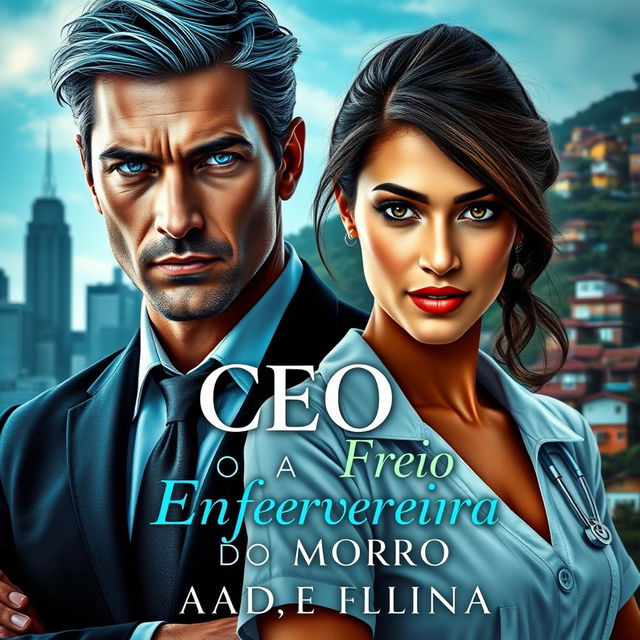 A captivating book cover design for a romance novel titled 'O CEO Frio e a Enfermeira do Morro'