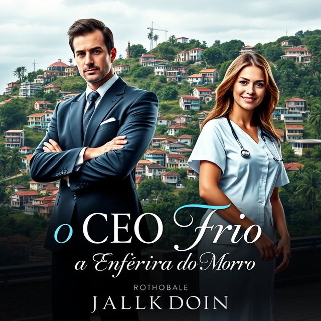 A sensual book cover design for a romance novel titled 'O CEO Frio e a Enfermeira do Morro'