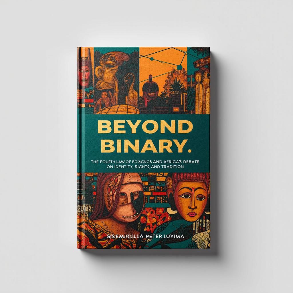 A visually striking book cover design for "Beyond Binary: The Fourth Law of Logic and Africa’s Debate on Identity, Rights, and Tradition" by Ssemakula Peter Luyima