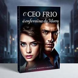 A captivating book cover for a romance titled 'O CEO Frio e a Enfermeira do Morro'