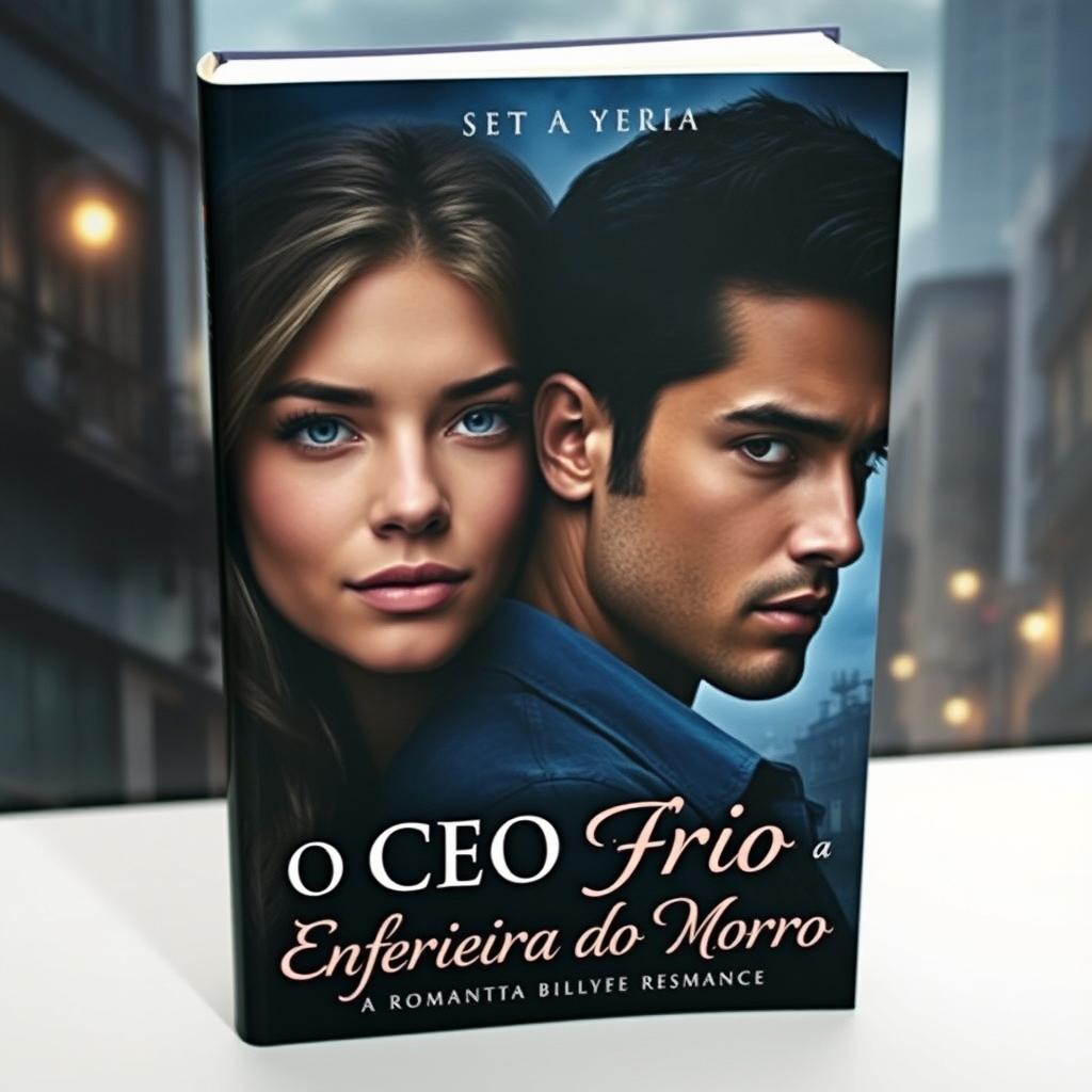 A captivating book cover for a romance titled 'O CEO Frio e a Enfermeira do Morro'