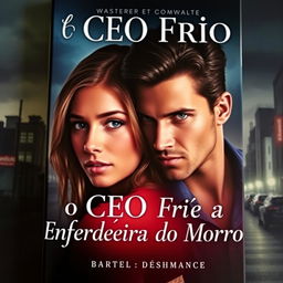 A captivating book cover for a romance titled 'O CEO Frio e a Enfermeira do Morro'