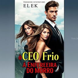 Book cover design for a romance novel titled 'O CEO Frio e a Enfermeira do Morro'