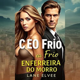 Book cover design for a romance novel titled 'O CEO Frio e a Enfermeira do Morro'