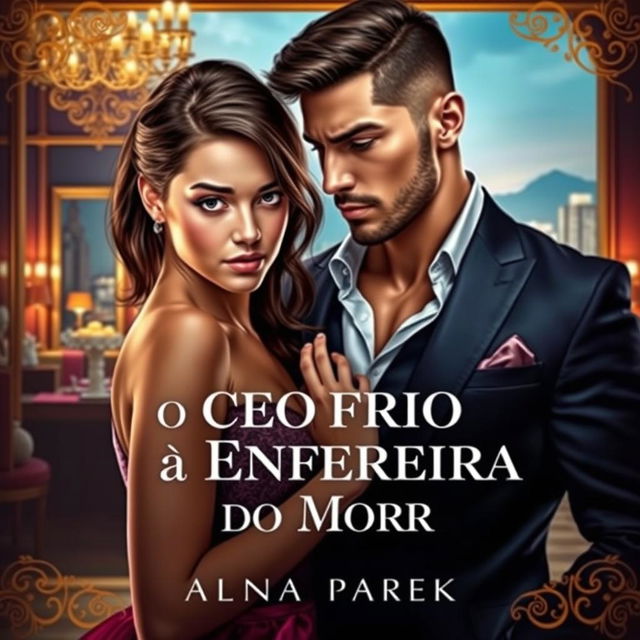 A captivating romance novel cover titled 'O CEO Frio e a Enfermeira do Morro'