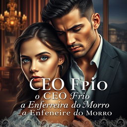 A captivating romance novel cover titled 'O CEO Frio e a Enfermeira do Morro'