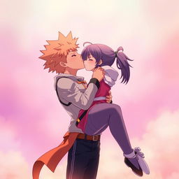 A romantic, intimate scene between two characters resembling Itadori and Nobara from a popular anime