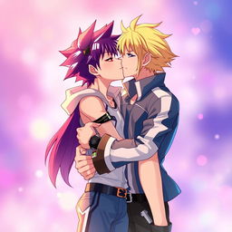 A romantic, intimate scene between two characters resembling Itadori and Nobara from a popular anime