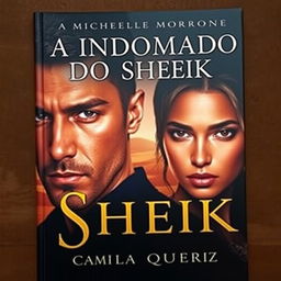 A book cover featuring a serious and mysterious portrayal of Michelle Morrone, showcasing his intense gaze and strong features, contrasted by the captivating presence of Camila Queiroz, her expression exuding confidence and intrigue