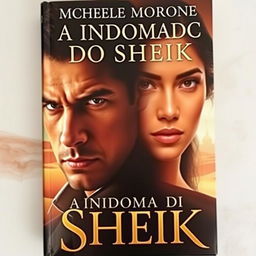 A book cover featuring a serious and mysterious portrayal of Michelle Morrone, showcasing his intense gaze and strong features, contrasted by the captivating presence of Camila Queiroz, her expression exuding confidence and intrigue