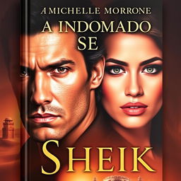 A book cover featuring a serious and mysterious portrayal of Michelle Morrone, showcasing his intense gaze and strong features, contrasted by the captivating presence of Camila Queiroz, her expression exuding confidence and intrigue