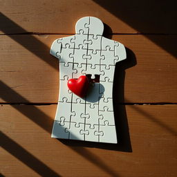 A human-shaped puzzle with pieces that are deliberately designed to obscure its internal contents