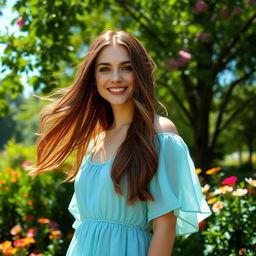 A portrait of a person standing confidently in a lush green park