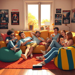 A group of friends relaxing together in a cozy living room setting