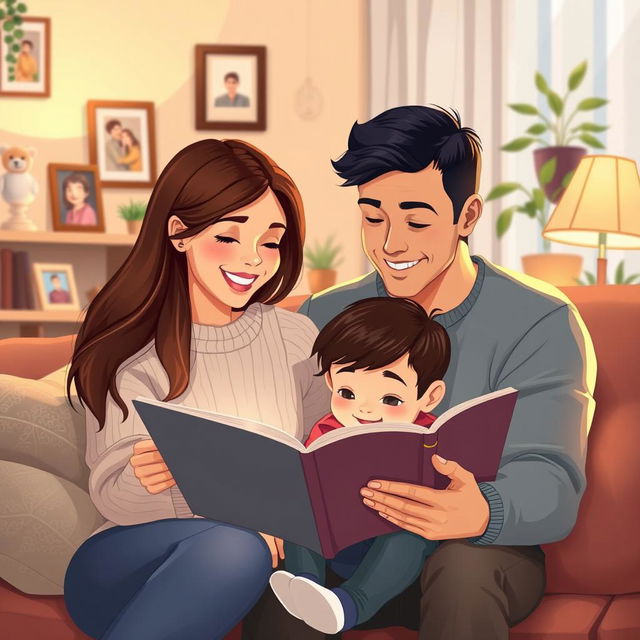 A loving family scene illustrating parents interacting with their child in a cozy living room