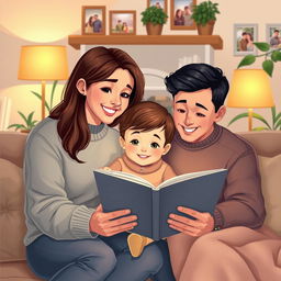 A loving family scene illustrating parents interacting with their child in a cozy living room