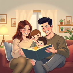 A loving family scene illustrating parents interacting with their child in a cozy living room
