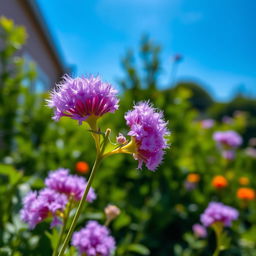 A stunning, vibrant depiction of a purple mimosa flower in full bloom