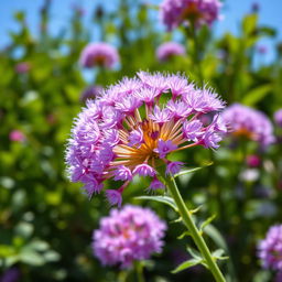 A stunning, vibrant depiction of a purple mimosa flower in full bloom