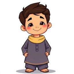 A cute cartoon illustration of a Muslim boy standing and smiling