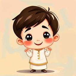 A cute cartoon illustration of a Muslim boy standing and smiling