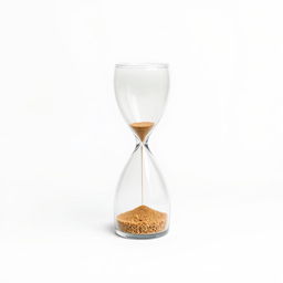 An elegant hourglass on a clean white background, showcasing the delicate glass structure and the flowing sand inside