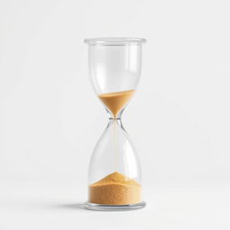 An elegant hourglass on a clean white background, showcasing the delicate glass structure and the flowing sand inside