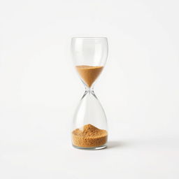 An elegant hourglass on a clean white background, showcasing the delicate glass structure and the flowing sand inside