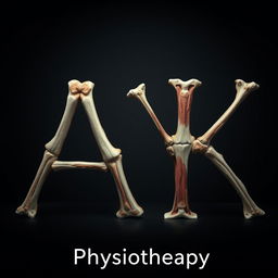 An artistic representation of the English letters 'A' and 'K' designed using intricate structures of bones, joints, and muscles