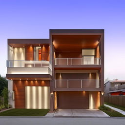 Design a beautifully crafted, modern three-story building measuring 100ft x 30ft. The design includes a right-side garage with an interior staircase.