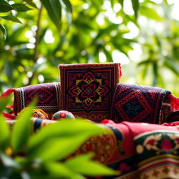 A beautifully arranged Karo, showcasing traditional patterns and vibrant colors, intricately woven with elegant details