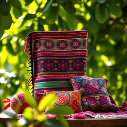 A beautifully arranged Karo, showcasing traditional patterns and vibrant colors, intricately woven with elegant details