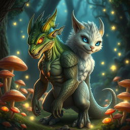 A fantastical creature featuring two distinct heads emerging from a single, muscular body