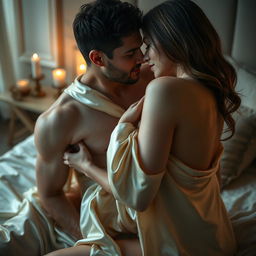 A sensual scene of two adult figures engaged in an intimate moment, focusing on the connection and chemistry between them