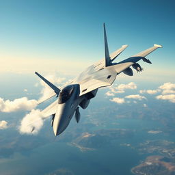 A highly detailed and realistic depiction of a F-14 Tomcat fighter jet soaring through a clear blue sky