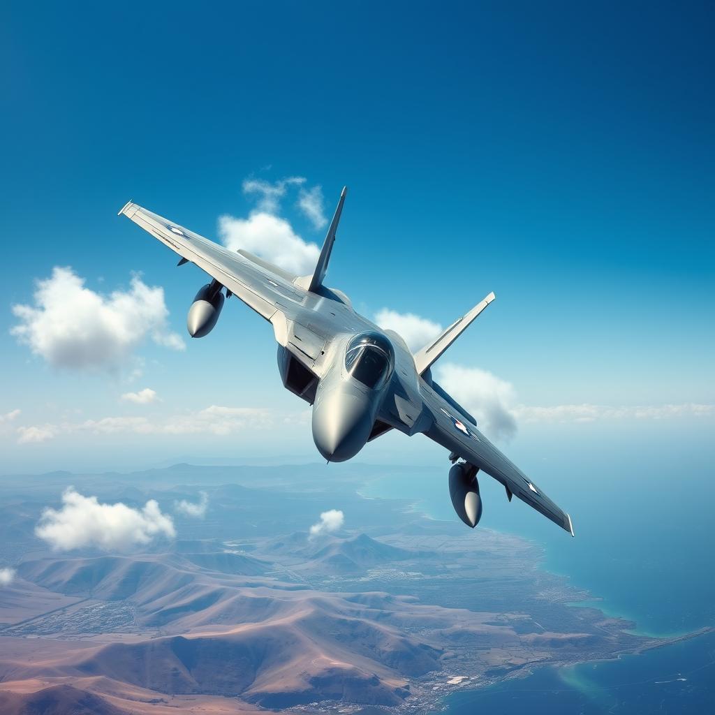 A highly detailed and realistic depiction of a F-14 Tomcat fighter jet soaring through a clear blue sky