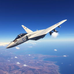 A highly detailed and realistic depiction of a F-14 Tomcat fighter jet soaring through a clear blue sky