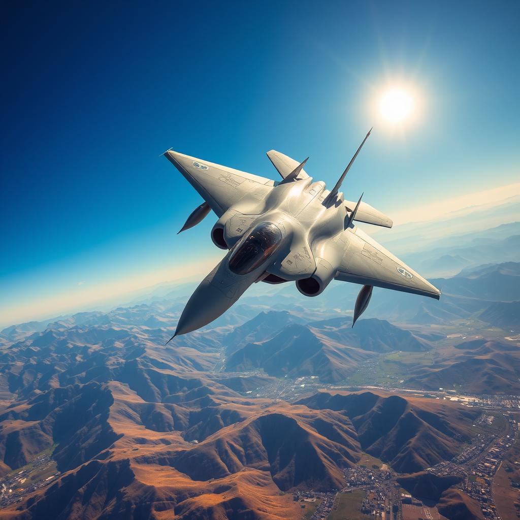 A powerful Iranian Air Force fighter jet soaring through a clear blue sky, showcasing its sleek design and advanced technology